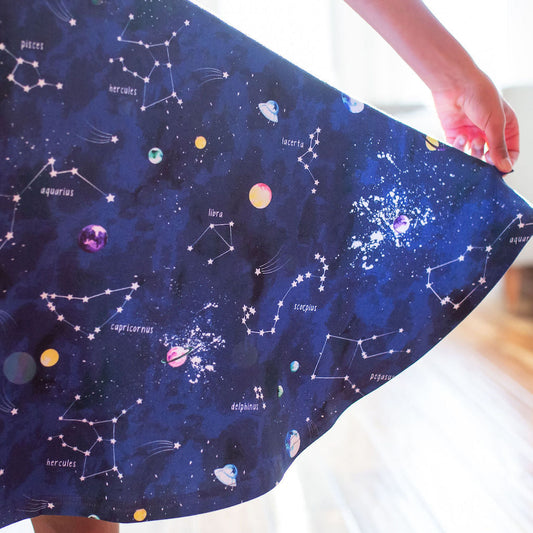 "Cosmic Compass" Constellations Sleeveless Play Dress with Pockets