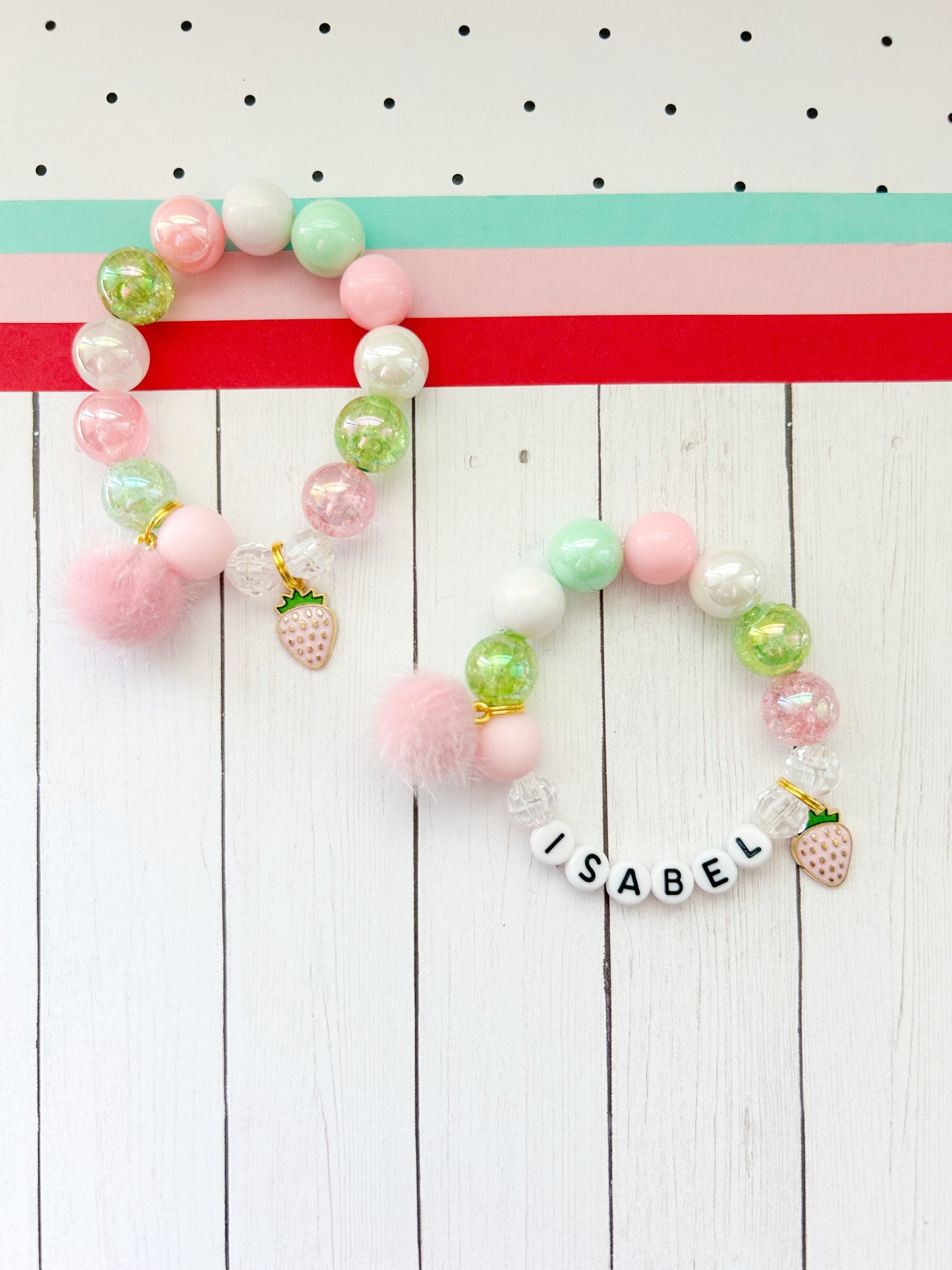Sweet Strawberry Charm Bracelet PINK - Customizable