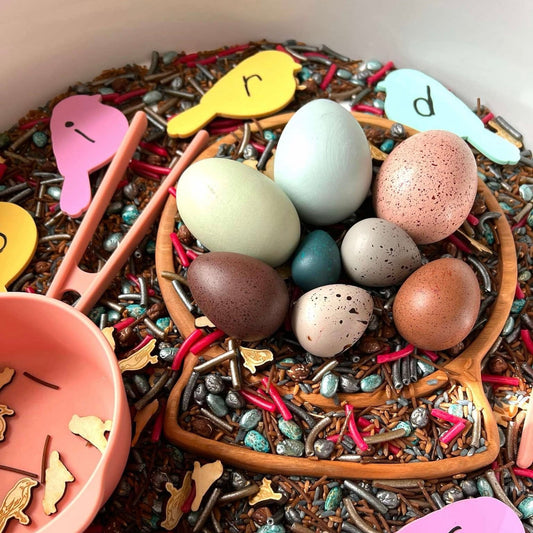 12-Piece Wooden Bird Eggs Set – Nature-Inspired Sensory & Pretend Play
