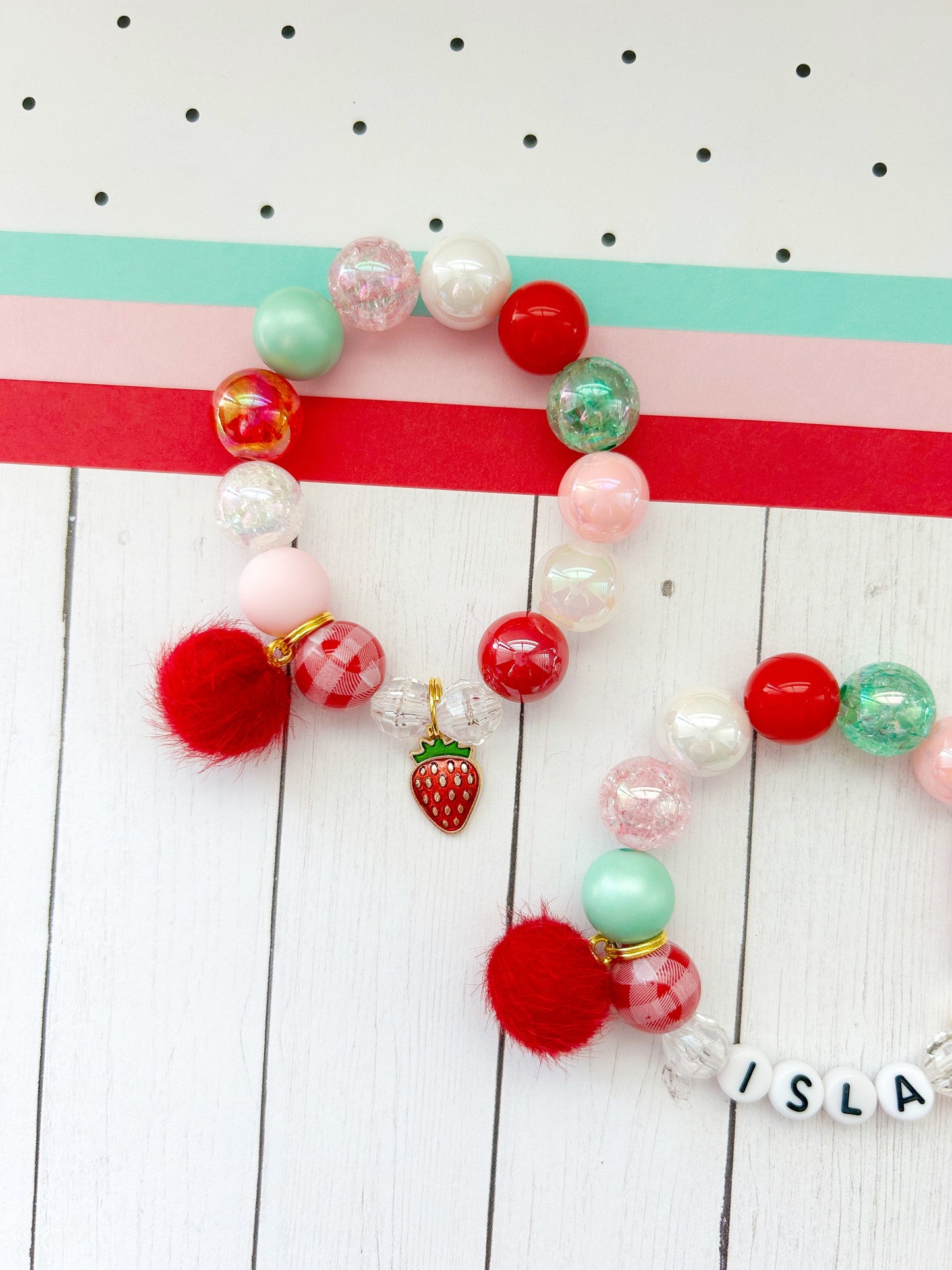 Sweet Strawberry Charm Bracelet RED - Customizable
