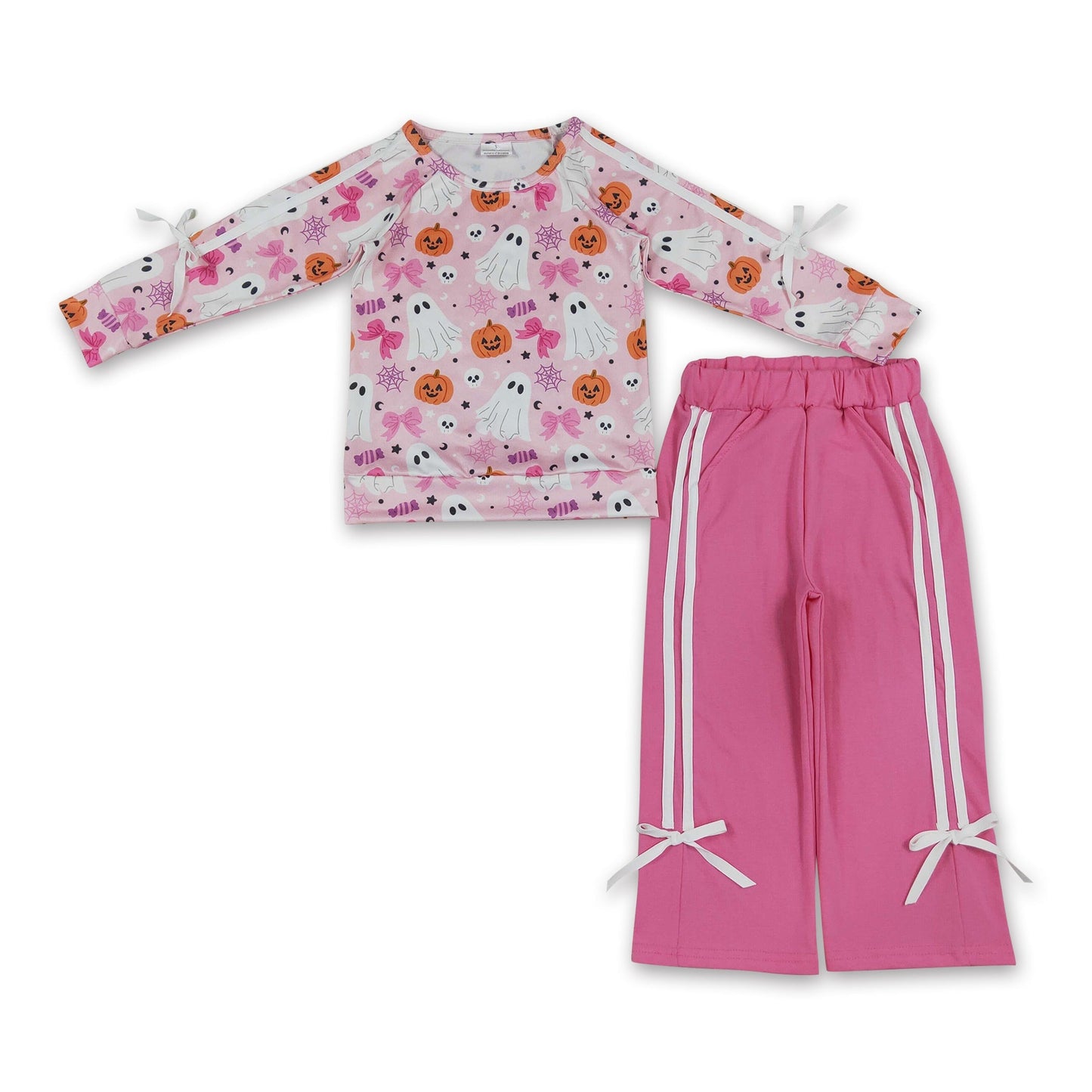 Ghost pumpkin bow top cotton pants girls Halloween set