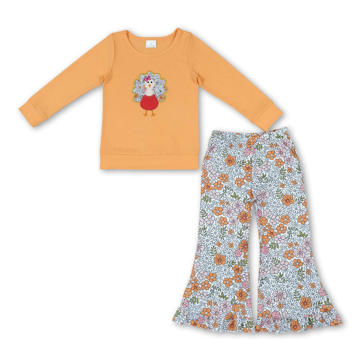 Floral turkey embroidery girls Thanksgiving outfits
