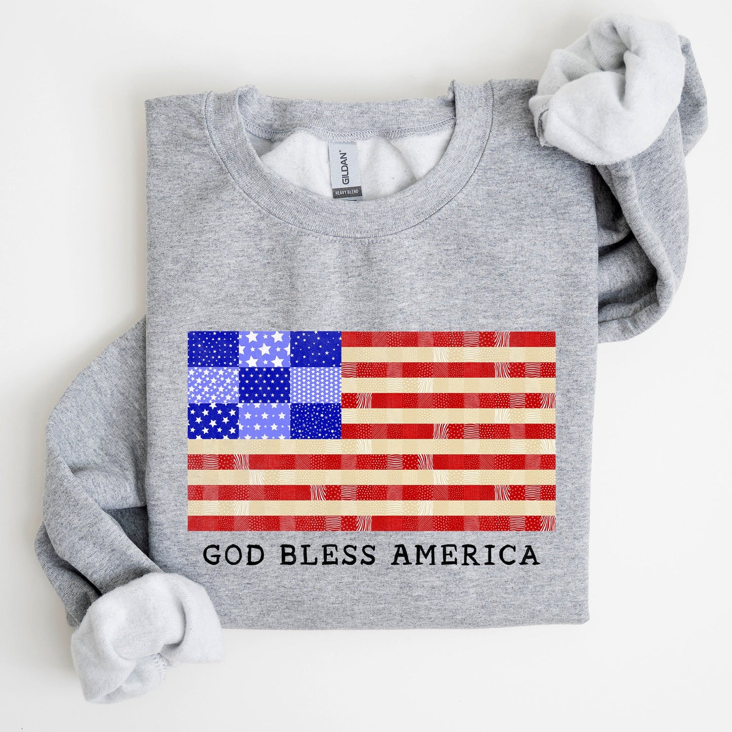 God Bless America, Quilt, Flag, 4th of July Sweatshirt - MTO