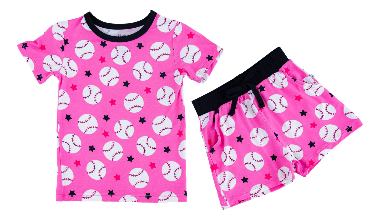 Pink Baseball Pajamas Short Set