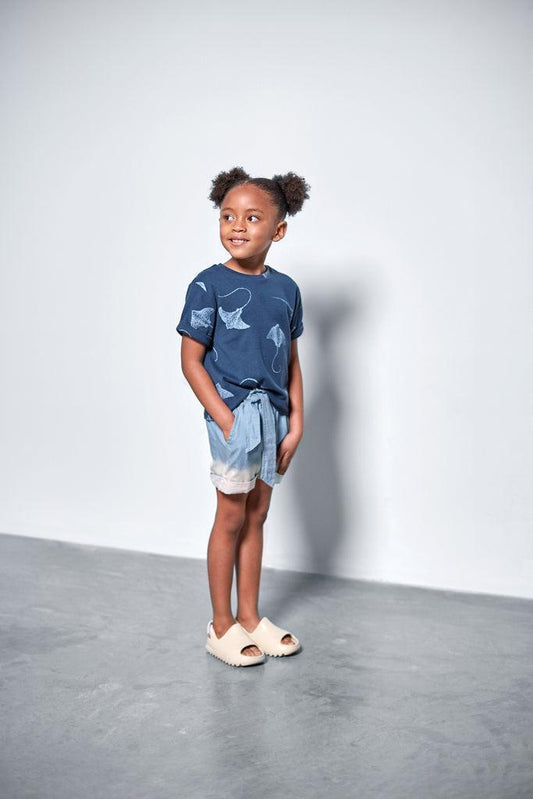 Girls Denim Shorts with Belt - Light Blue