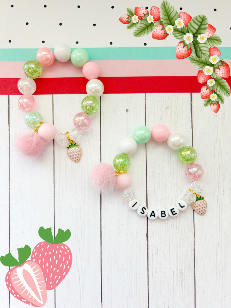 Sweet Strawberry Charm Bracelet PINK - Customizable