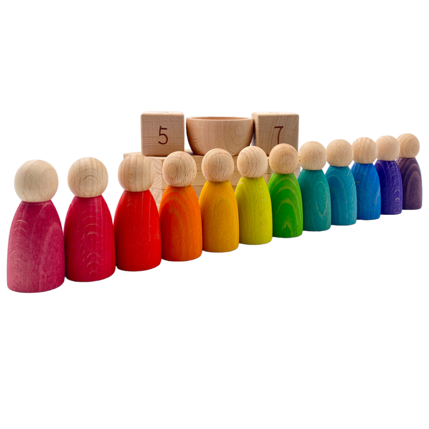 **Pre-order (Ships in 2-3 Weeks)**Wooden Perpetual Calendar with 12 Stained Rainbow Peg Figures