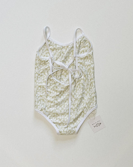 Millie One Piece Kids Swimsuit - Green Hibiscus