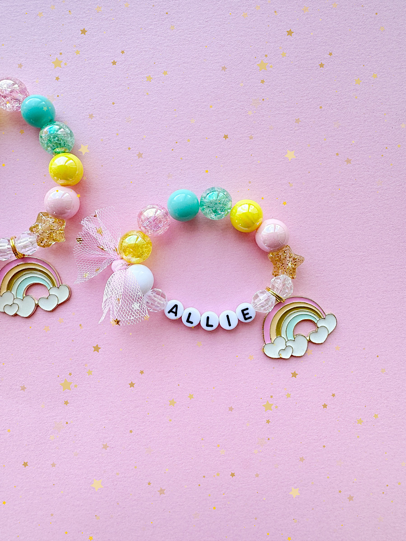Pastel Rainbow Kids Beaded Charm Bracelet