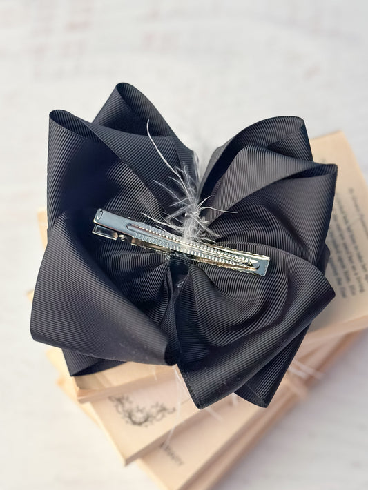 Texas Size Black & White Feather Puff Hair Bow