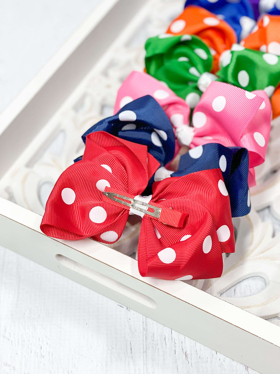 Polka Dot Hair Bow - Alligator Clip - 4.5"