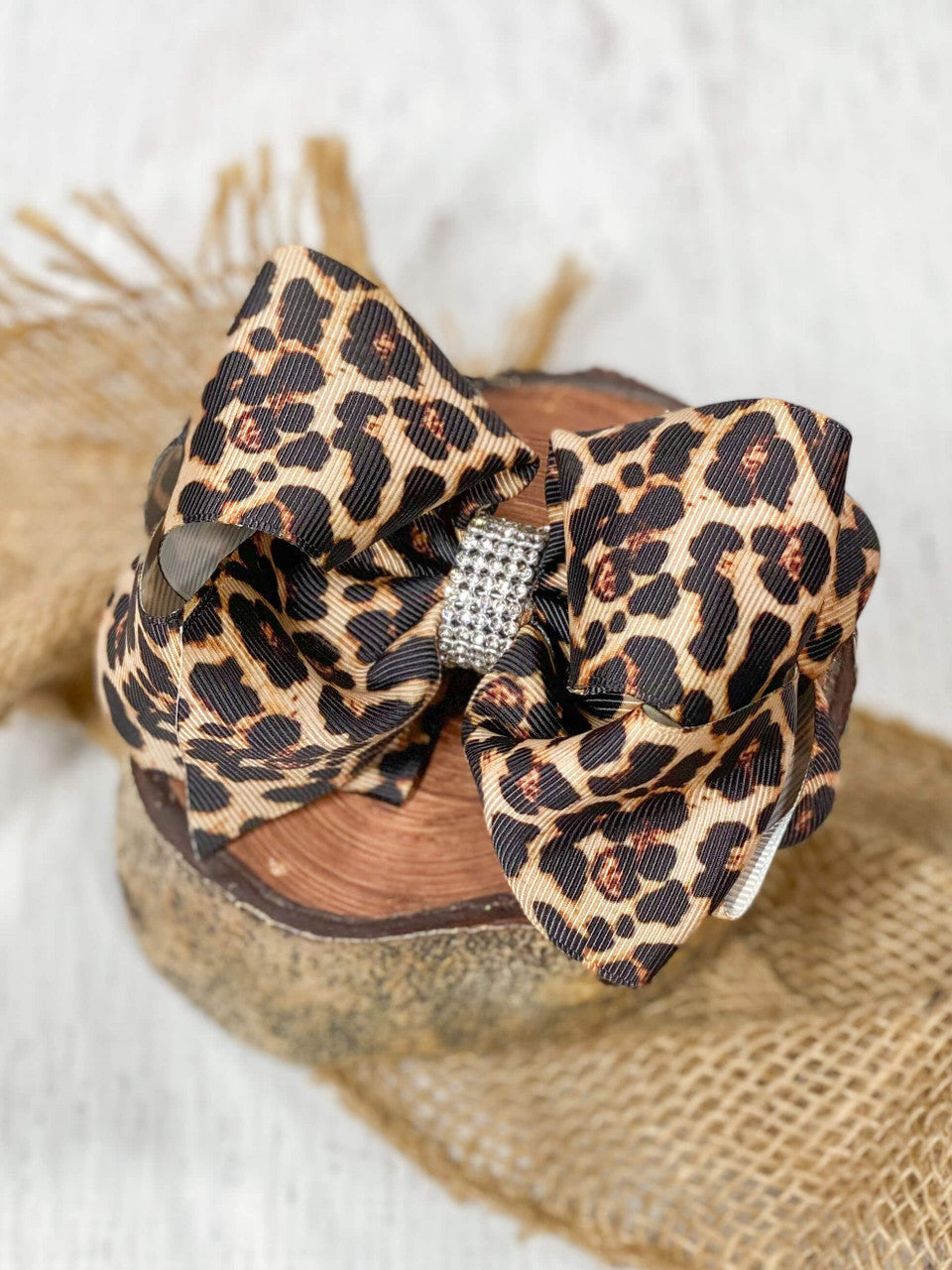 Animal Print Rhinestone Center Hair Bow - Alligator Clip - 4"