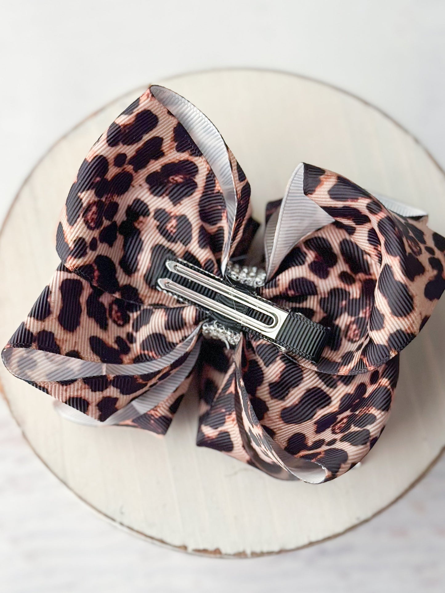 Animal Print Rhinestone Center Hair Bow - Alligator Clip - 4"