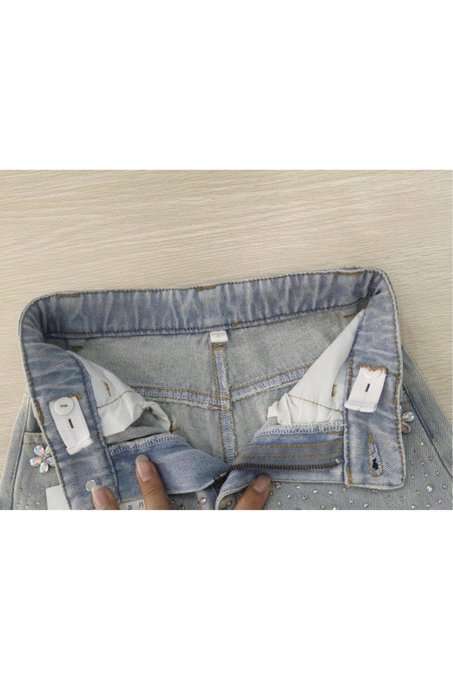 Wide Leg Gem Embellished Jeans
