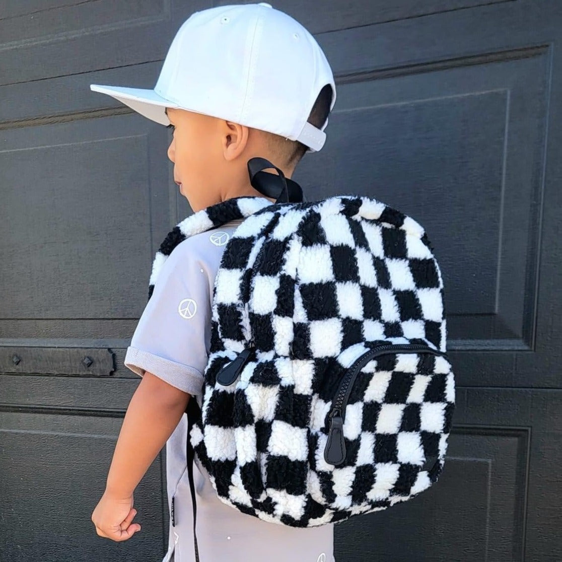 Mini Backpack- Sherpa Black & White Checkered