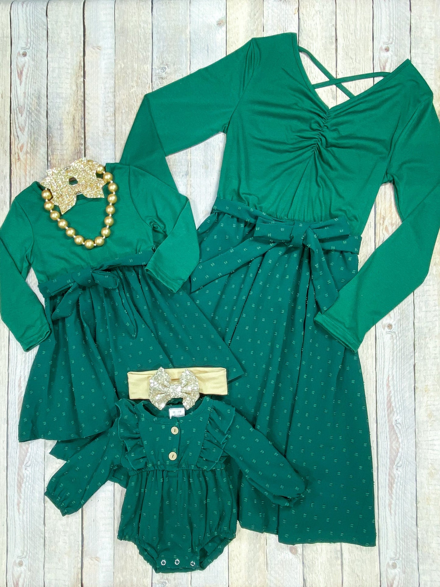 Mommy & Me Green Long Sleeve Tied Swiss Dot Dress