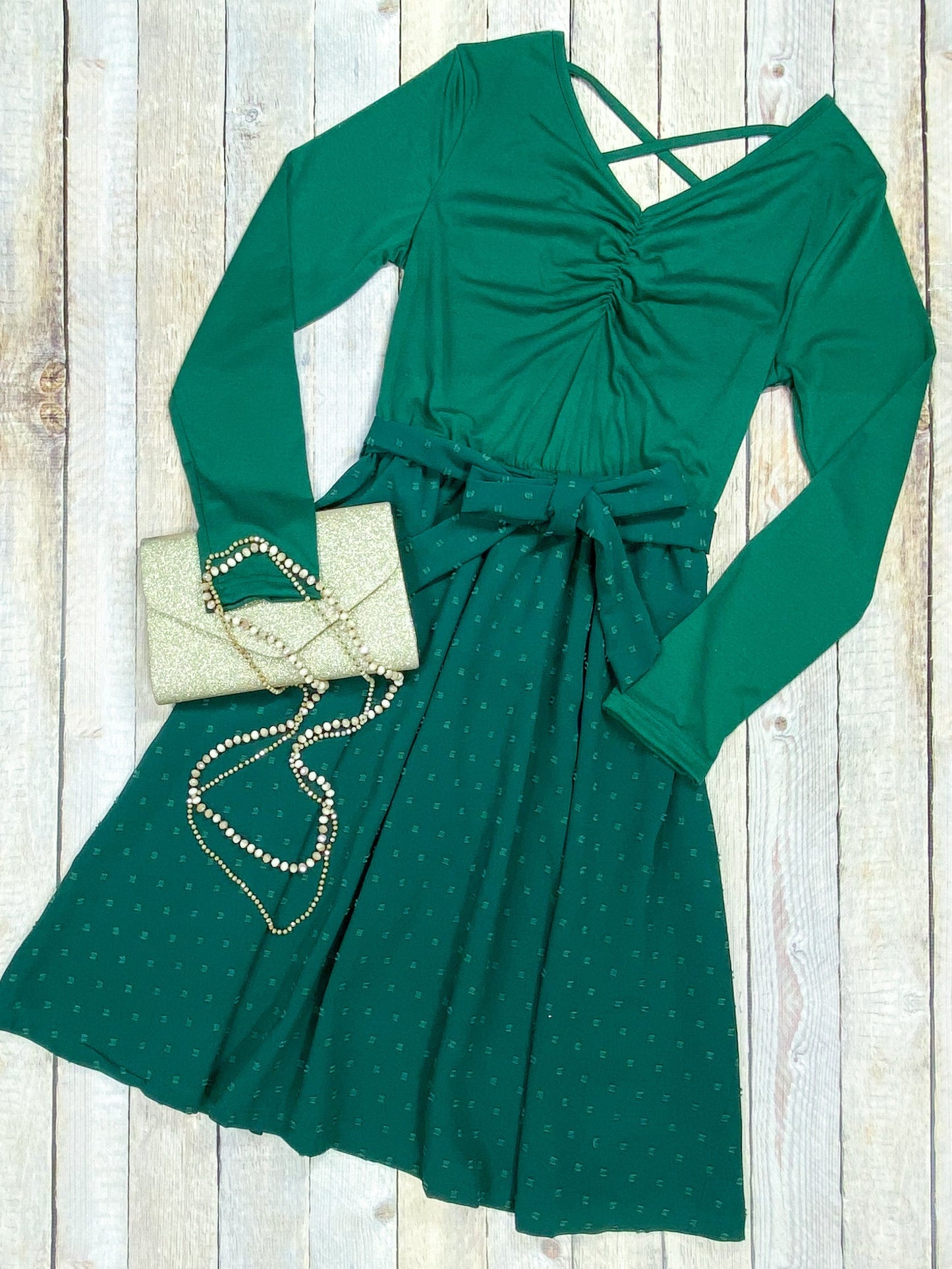 Mommy & Me Green Long Sleeve Tied Swiss Dot Dress
