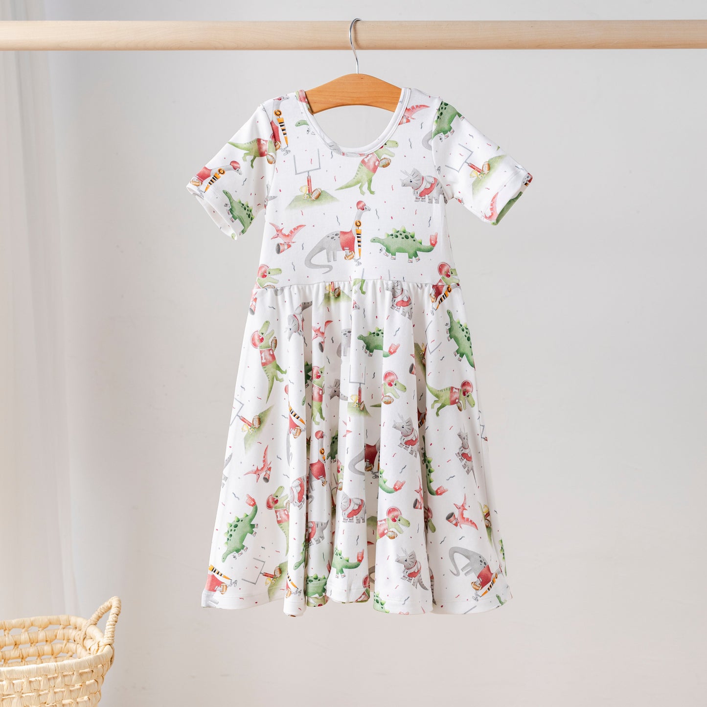 Red Dino All-Stars Organic Cotton Dress for Kids