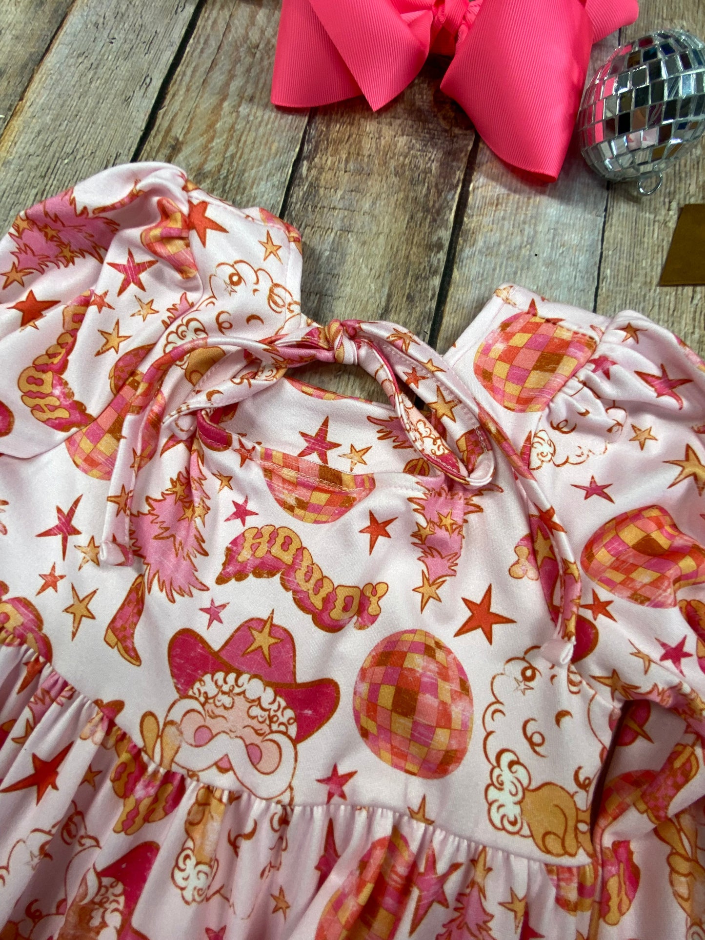 Pink Western Santa Holiday Twirl Dress