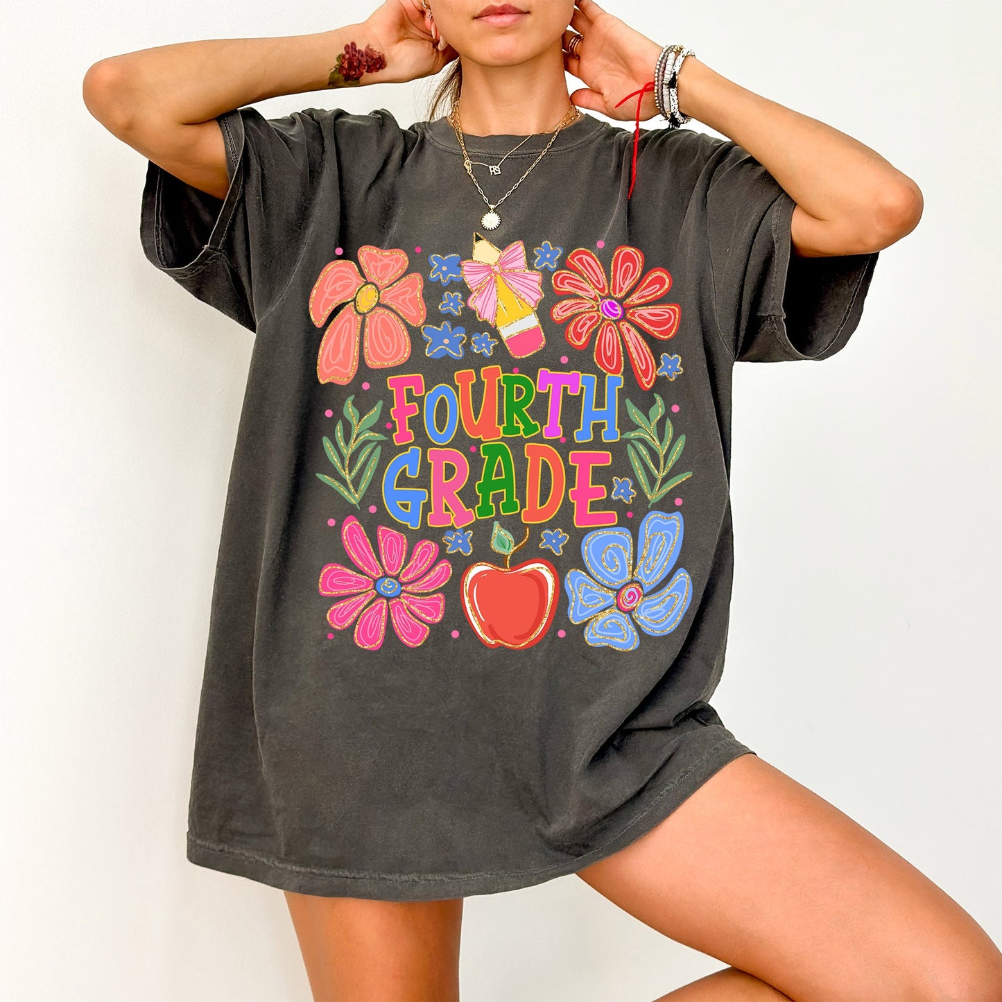Fourth Grade, Boho, Teacher, Back to School, Floral, First Day of School, Cute, Teacher Appreciation, Coquette, Comfort Colors T-Shirt