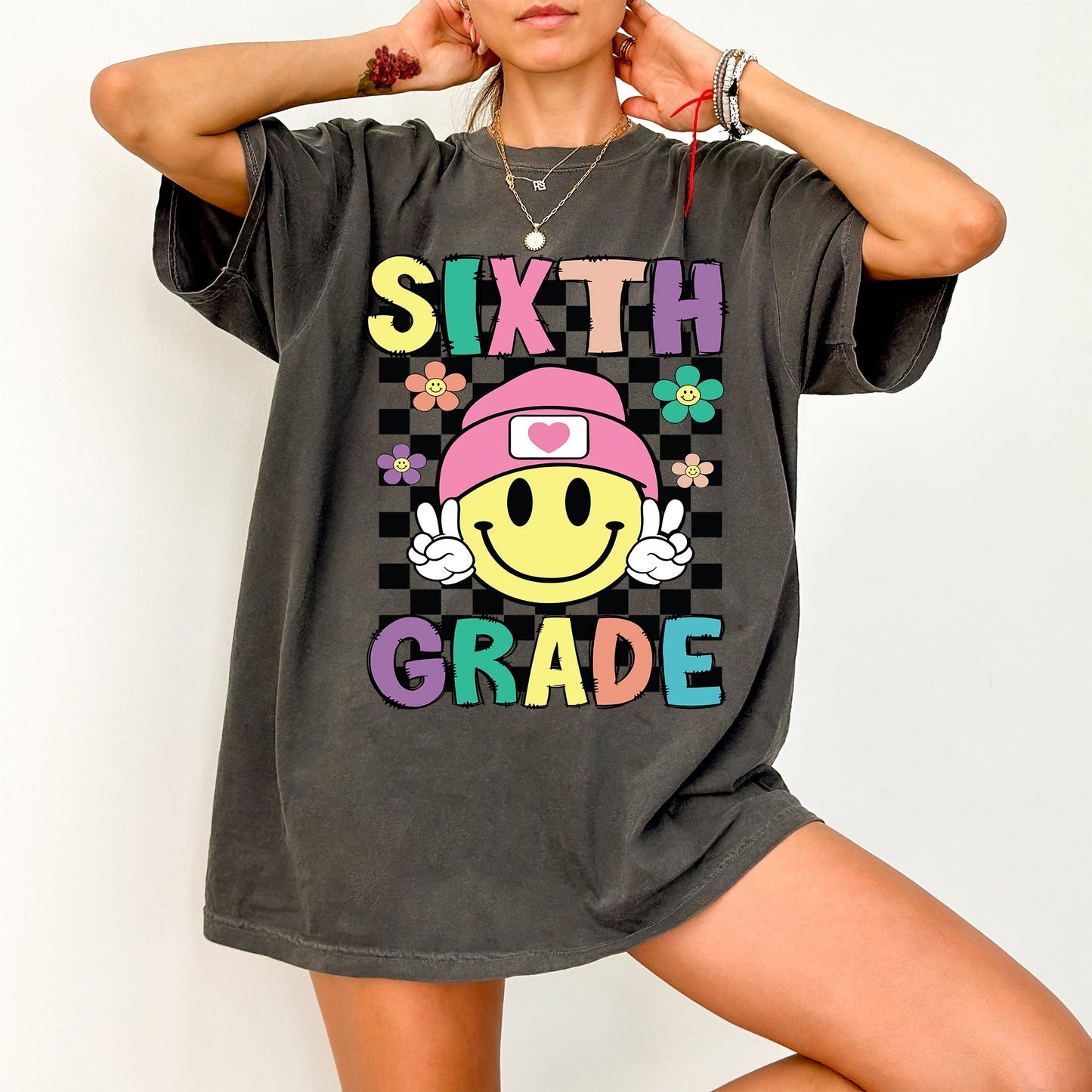 Sixth Grade, Smiley Face, Teacher, Back to School, First Day of School, Cute, Teacher Appreciation, Coquette, Comfort Colors T-Shirt