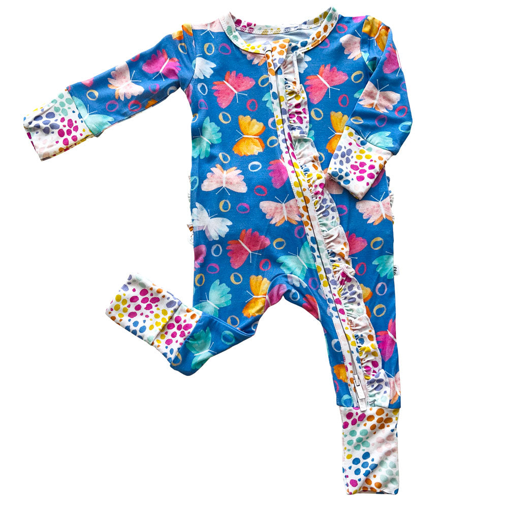 Korrie Butterflies Bamboo Ruffle Convertible Footie