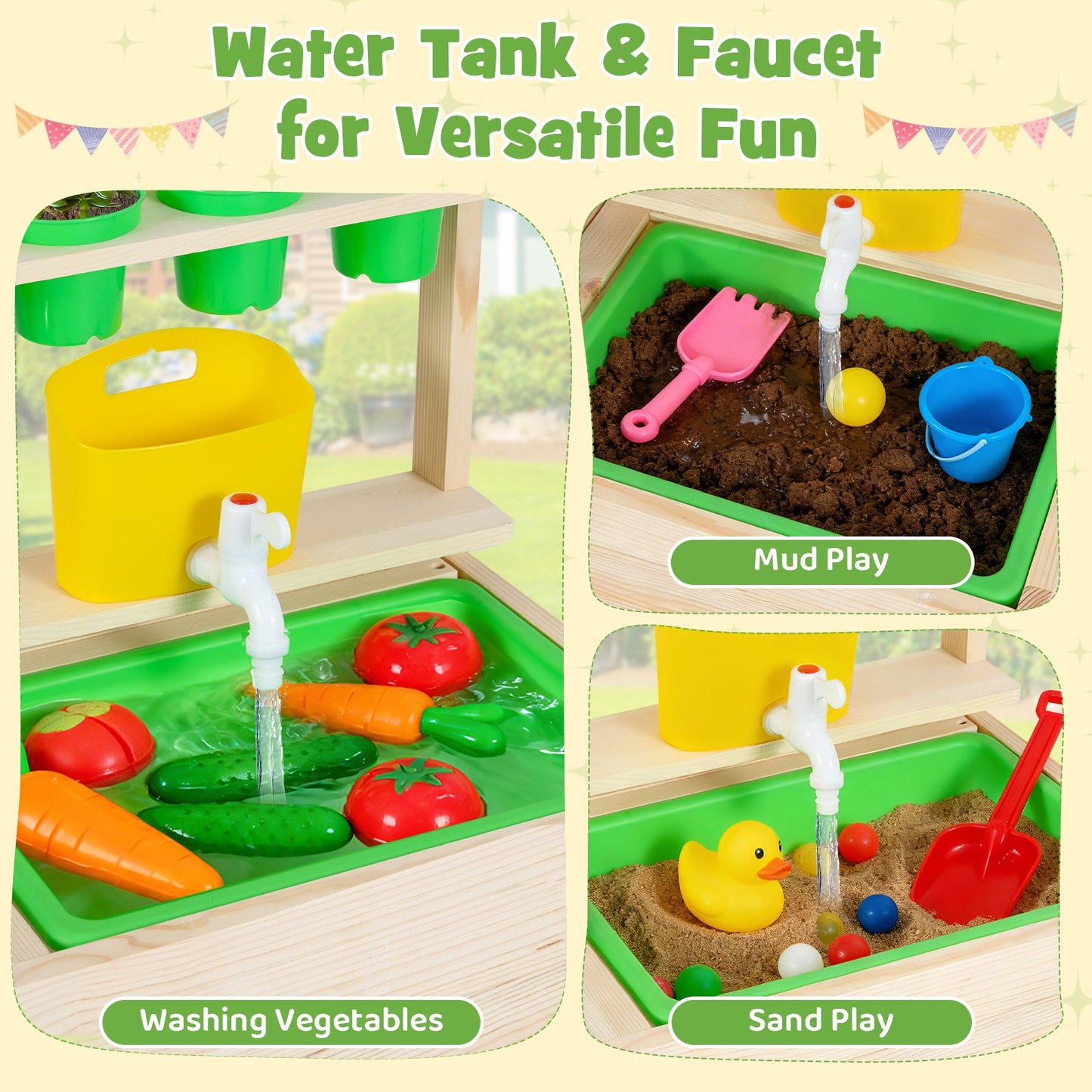 Kid Mud Kitchen Play Pretend Kitchen with Chalkboard for Kids Aged 3+