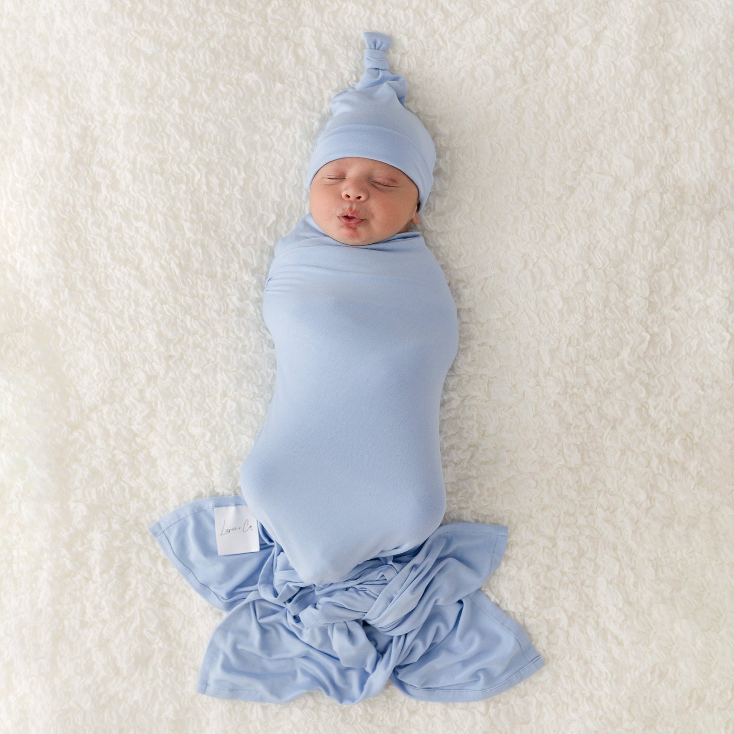 Lillian Trisomy 18 Blue Bamboo Swaddle + Hat Set