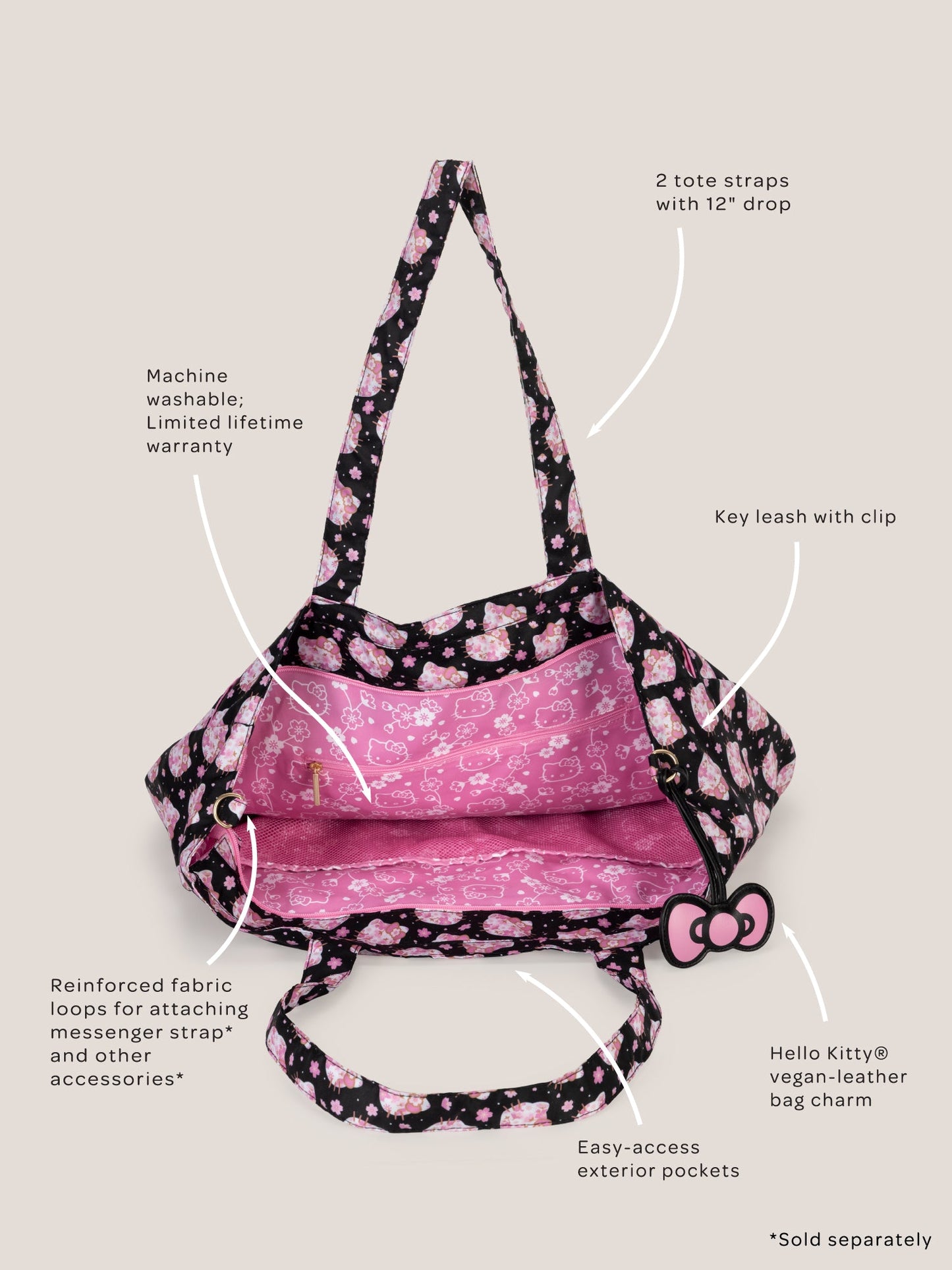 Hello Kitty® × JuJuBe Cherry Blossoms Super Be Large Bag Duffel — Black and Pink