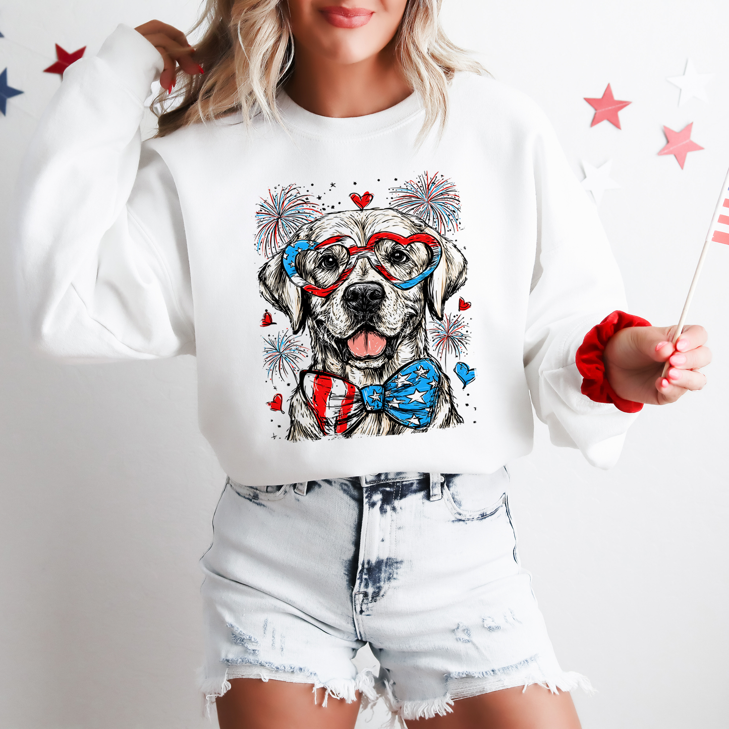 Labrador Retriever Patriotic Dog, USA, America, Pet Lover, 4th of July Sweatshirt