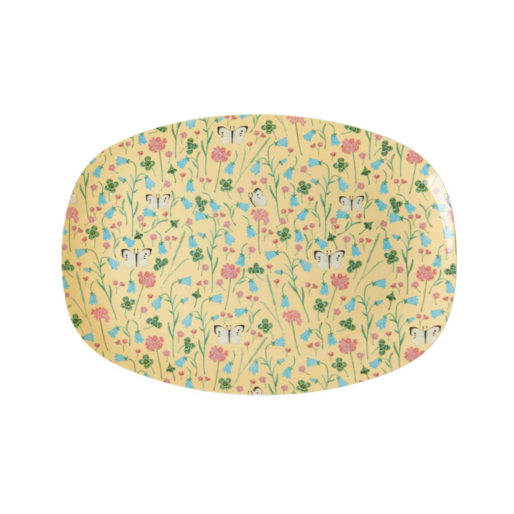 Melamine Small Rectangular Plate | Creme Sweet Butterfly Print