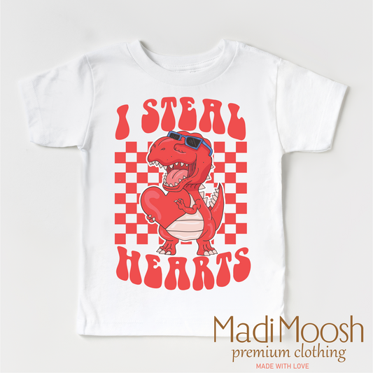 I Steal Hearts Dinosaur Valentine's Day Shirt - Valentine Tee