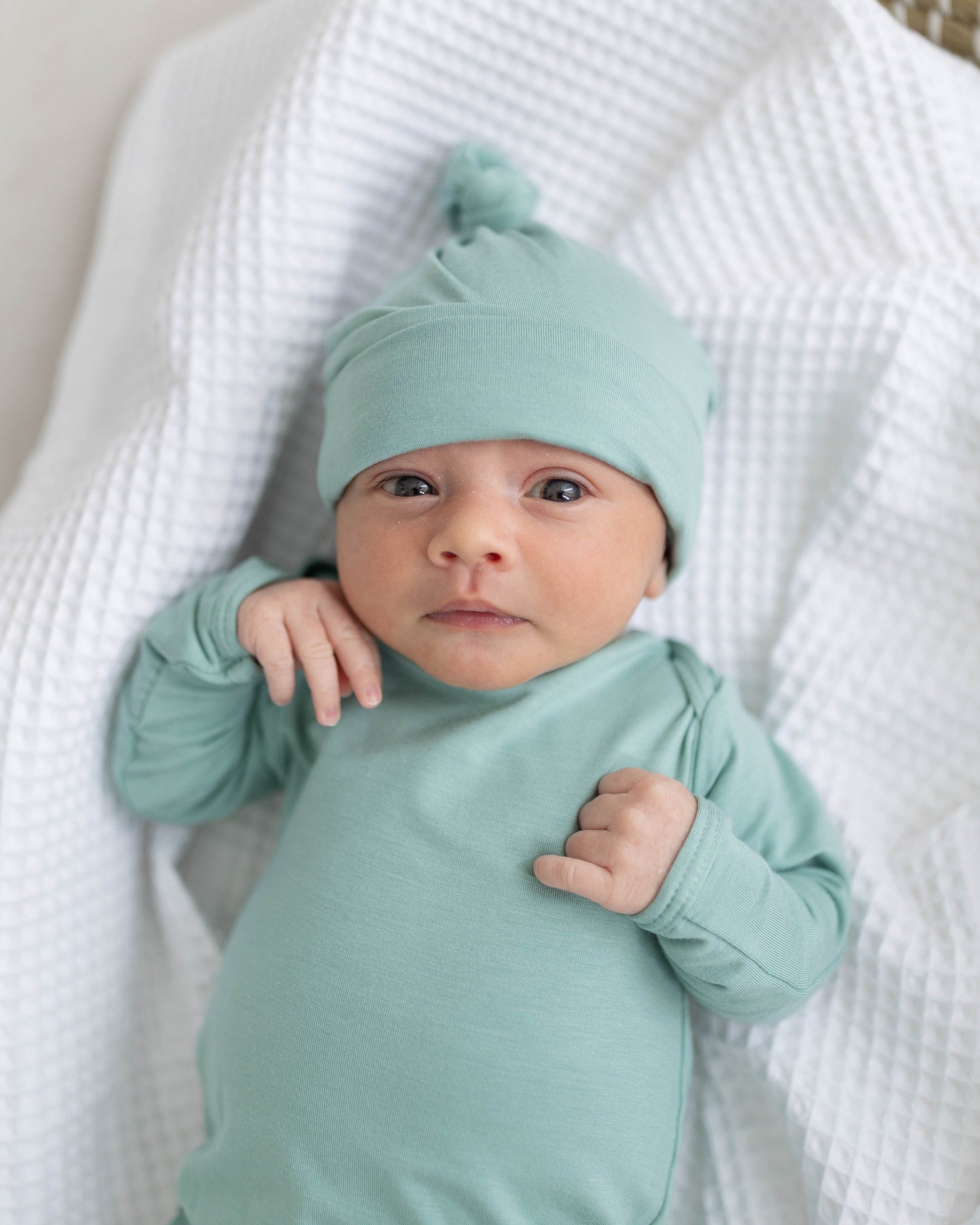 Newborn Knotted Baby Gown and Hat Set - Crew - (Newborn-3 months) Mint, Navy Blue, Pink, Camel Brown