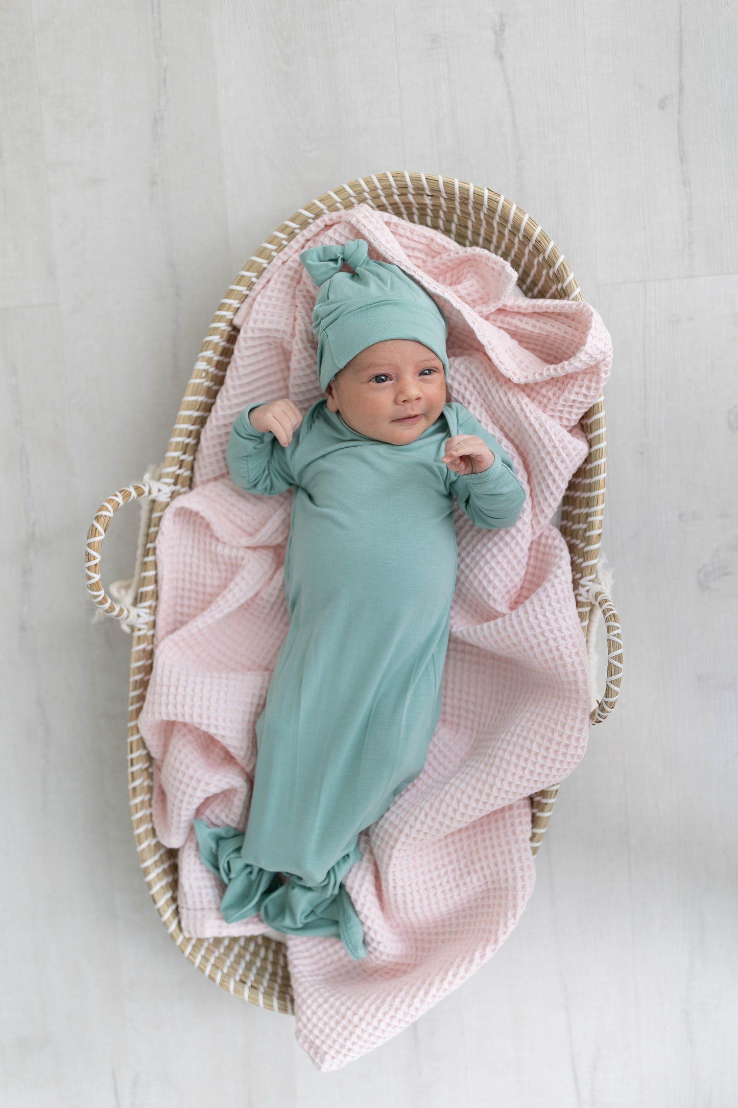 Newborn Knotted Baby Gown and Hat Set - Crew - (Newborn-3 months) Mint, Navy Blue, Pink, Camel Brown