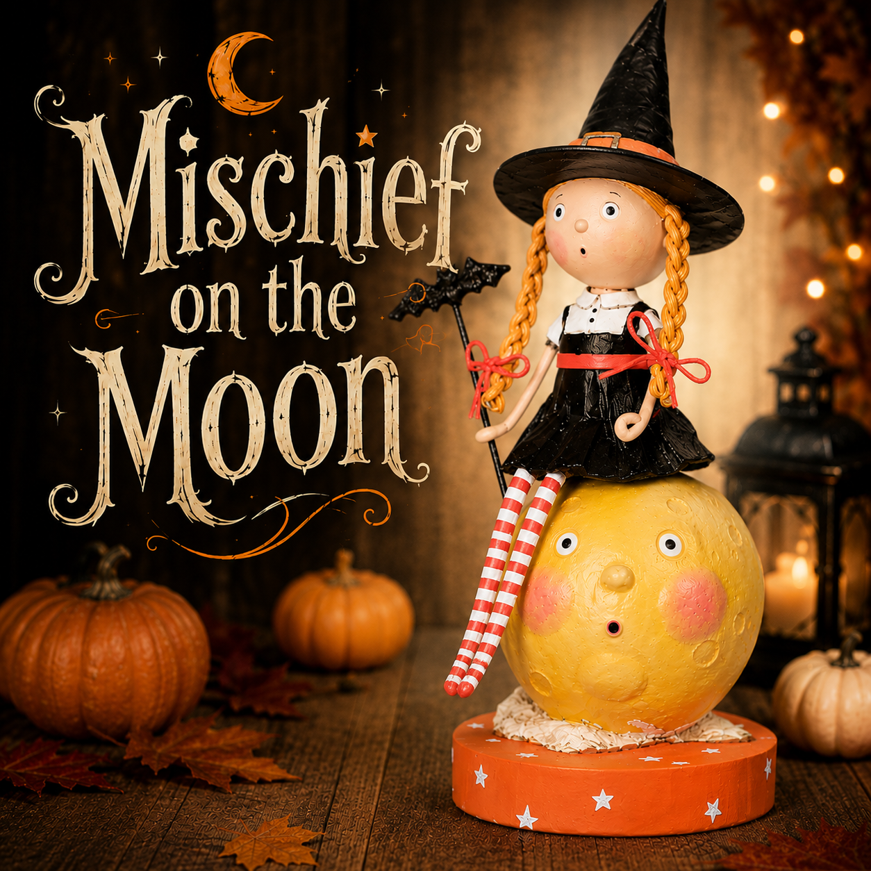 Mischief on the Moon Halloween Figurine by Lori Mitchell *NEW FOR 2025*