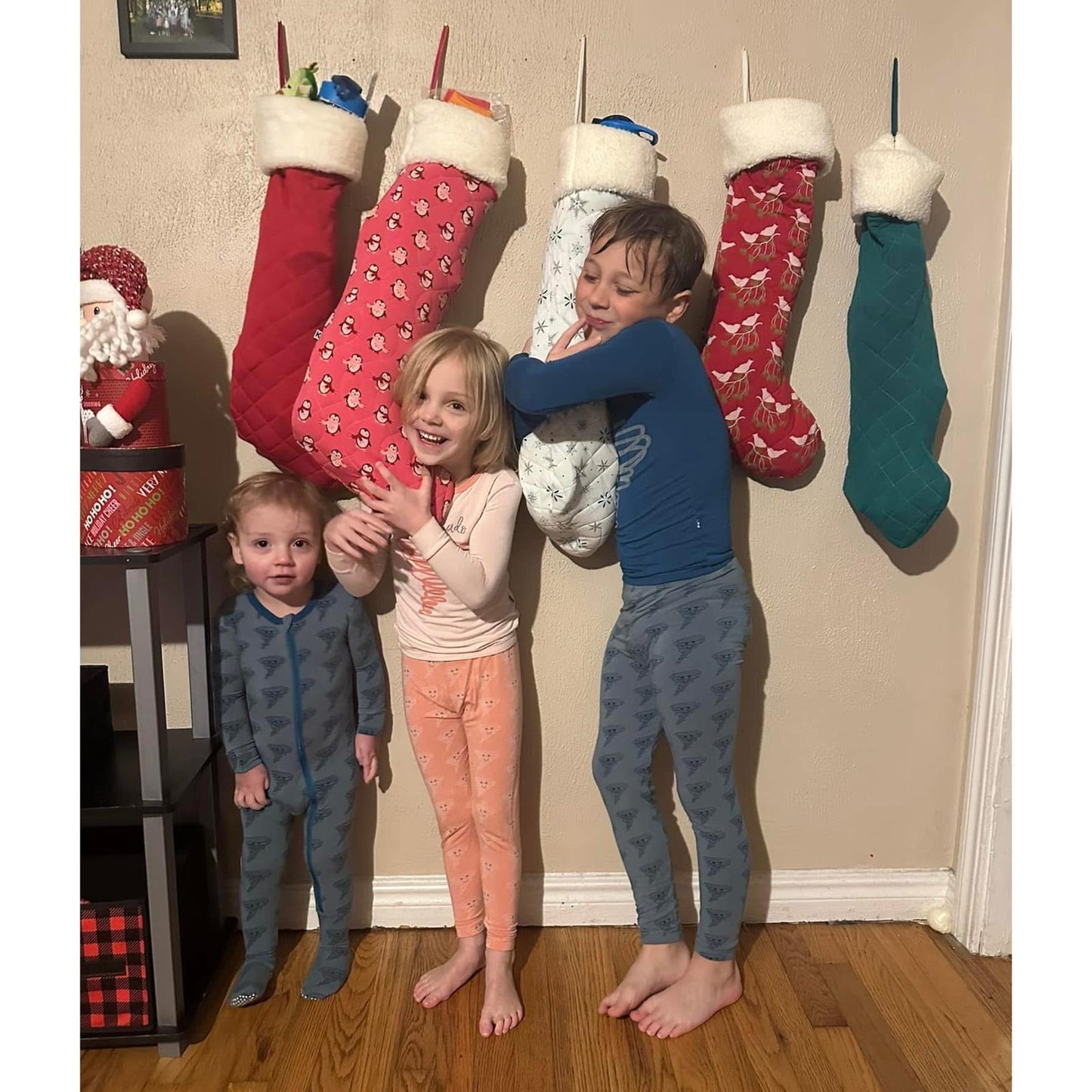 Print Quilted Stocking in Blue Moon Ice Skater/Crimson
