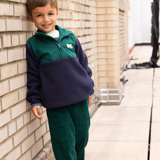 Recycled Cotton and Sherpa Navy Zip up