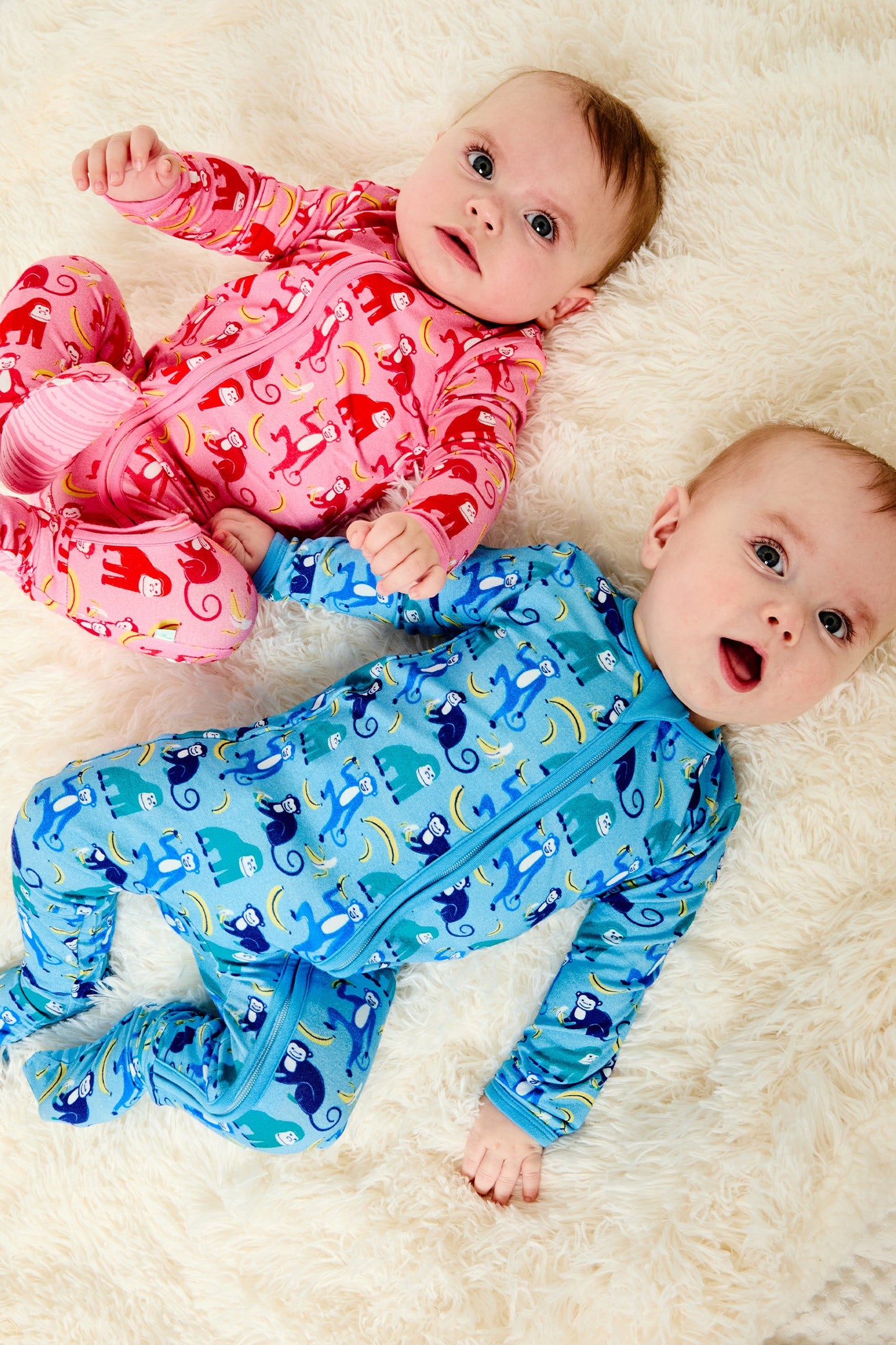 Soft & Stretchy Zipper Footie - Monkeying Around Blue