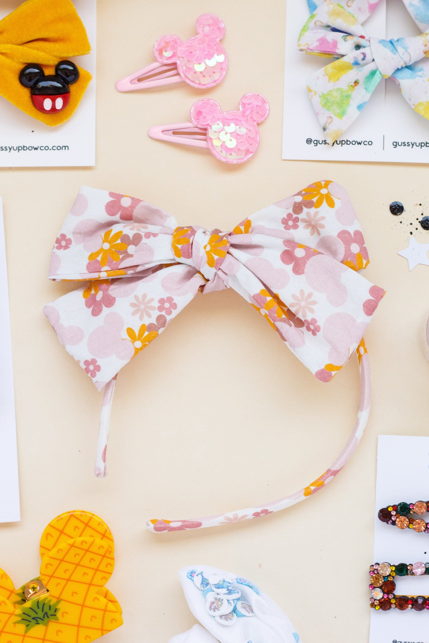 Yellow Velvet Mouse Charm | Classic Pigtail Set