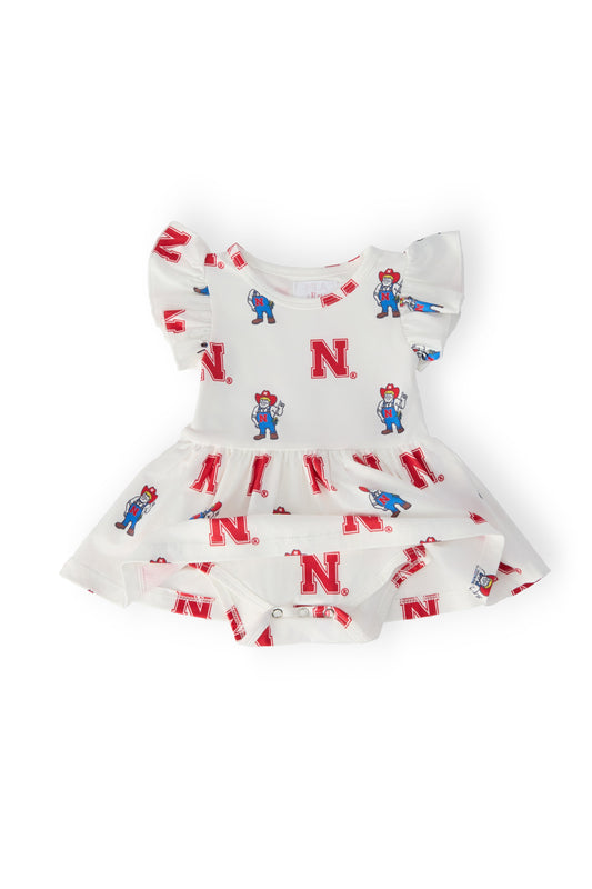 Nebraska White Herbie Husker Flutter Twirl Bodysuit