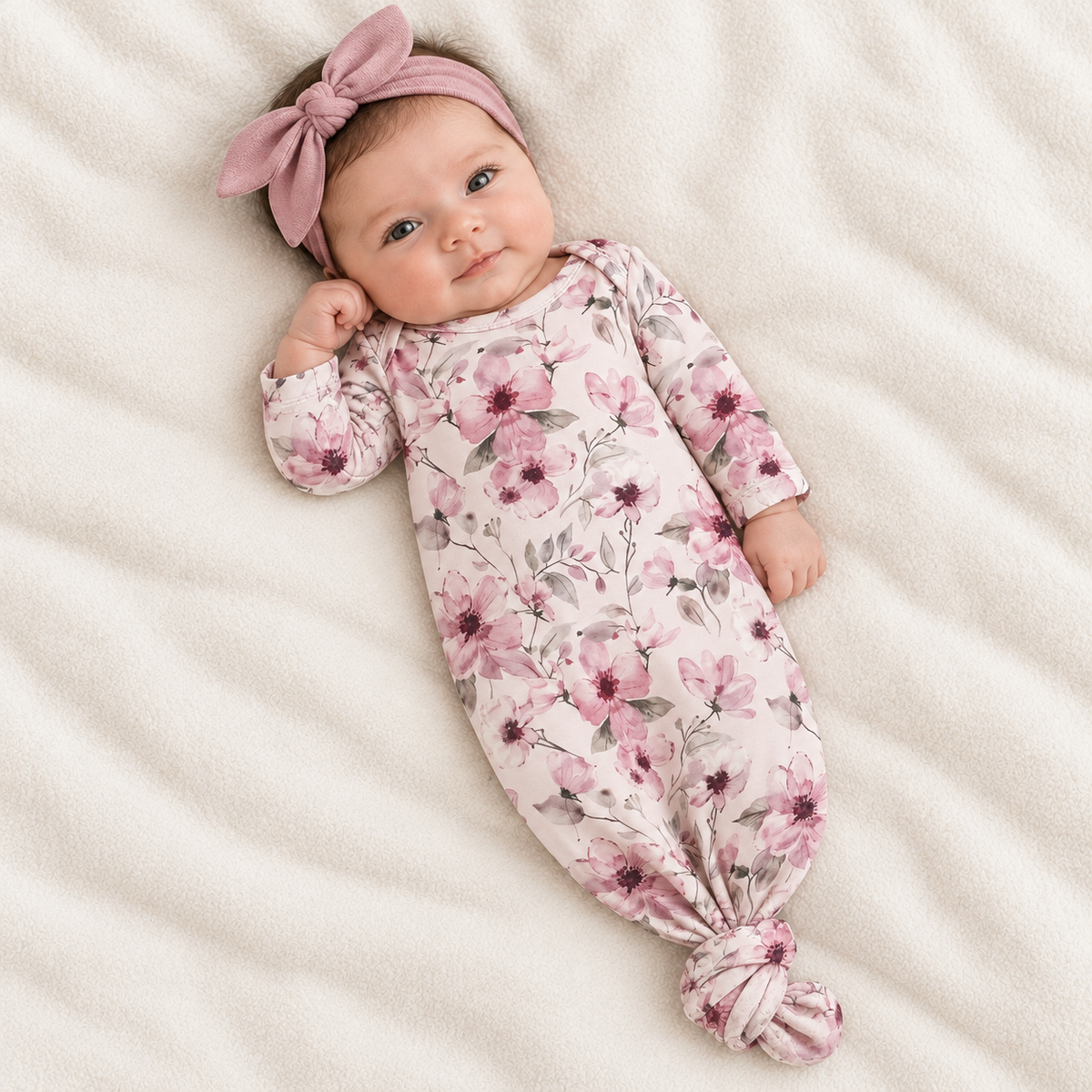 Watercolor Floral Baby Gown - Bamboo Newborn Layette