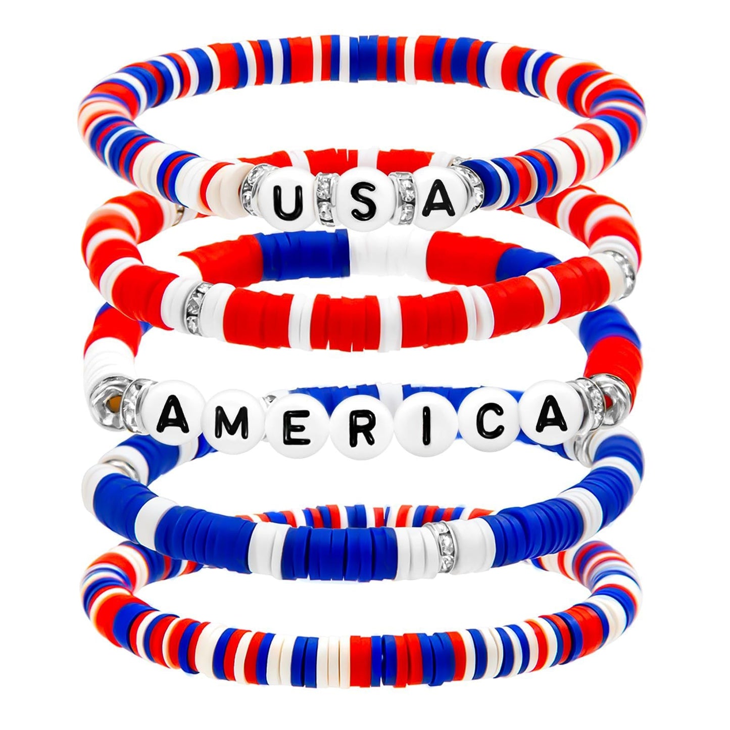 Polymer Clay Bracelet USA Patriotic Letter Star Bracelet Set