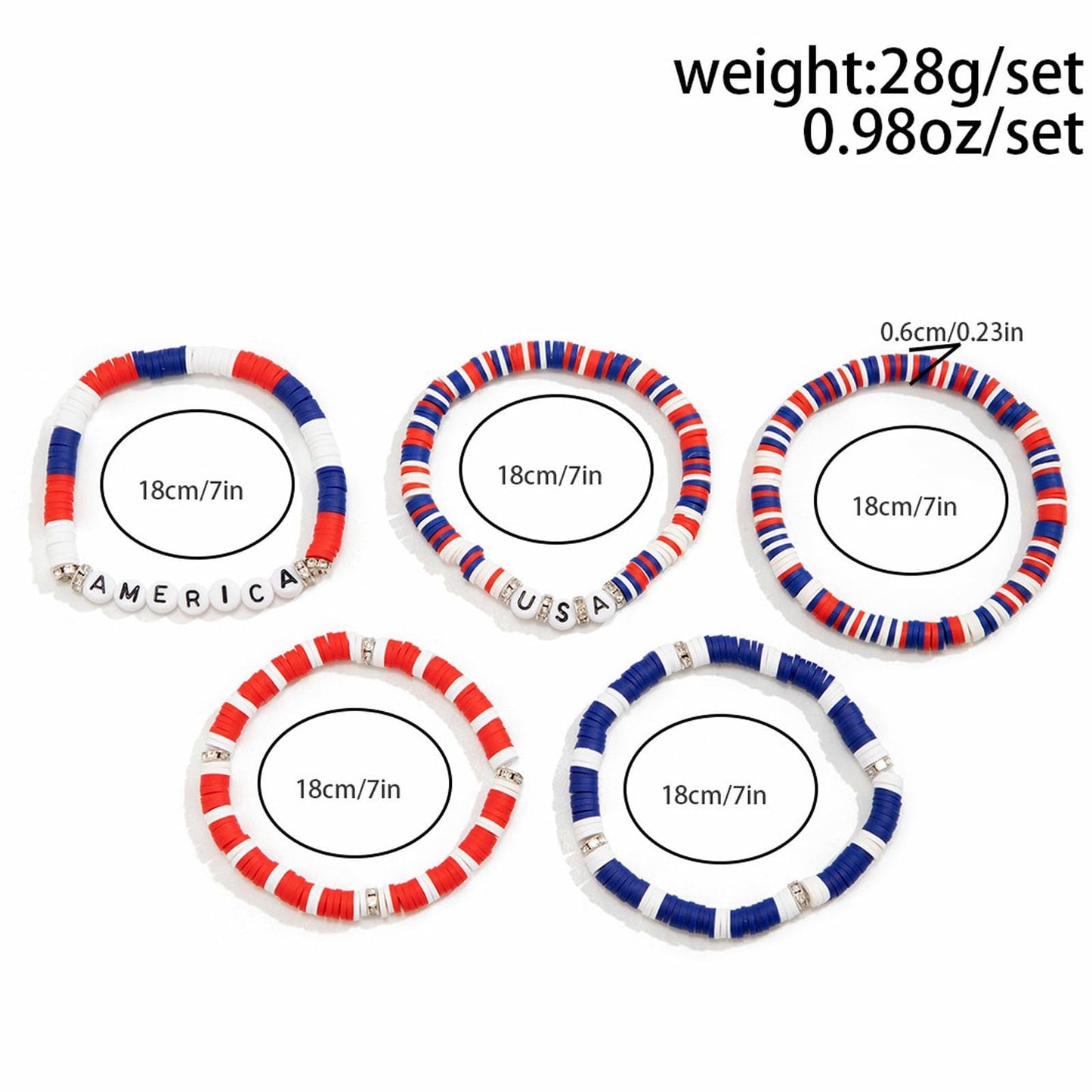 Polymer Clay Bracelet USA Patriotic Letter Star Bracelet Set
