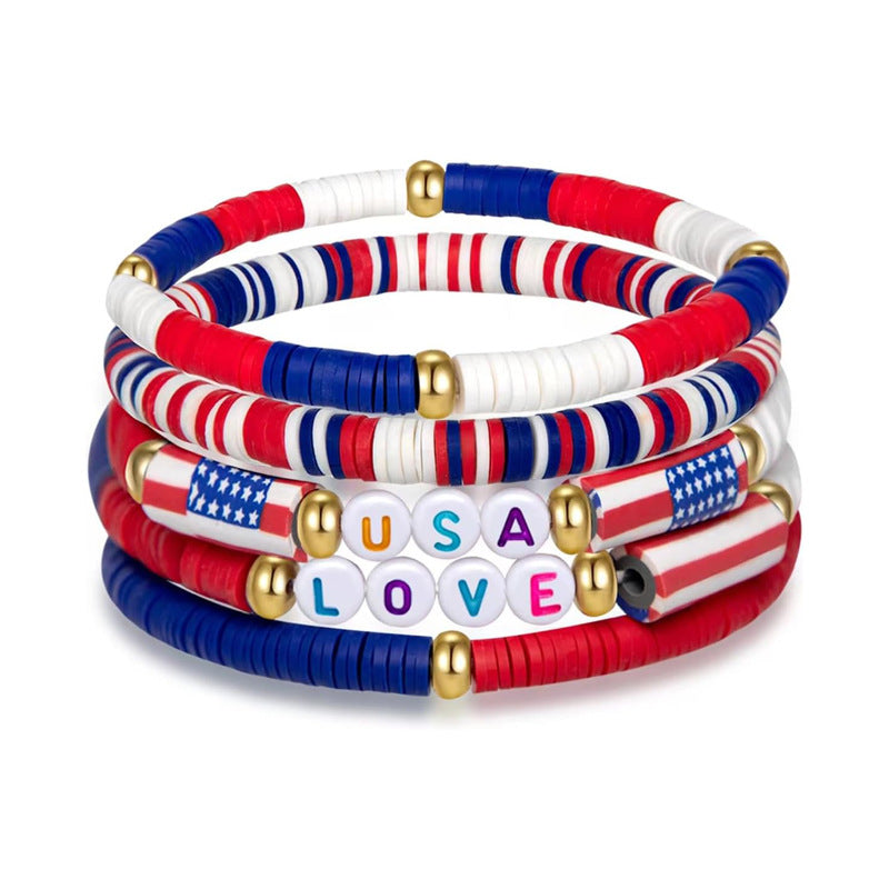 Polymer Clay Bracelet USA Patriotic Letter Star Bracelet Set