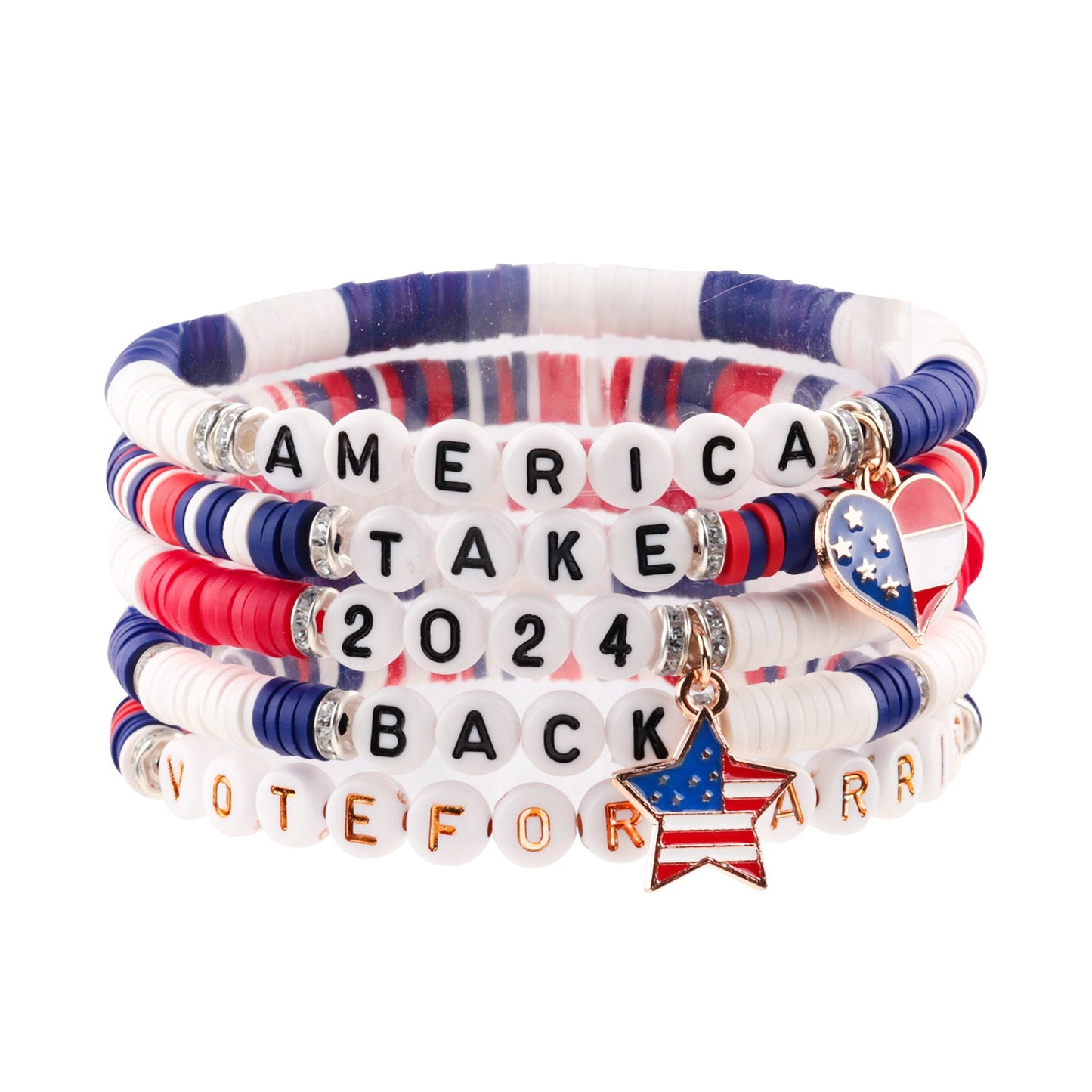 Polymer Clay Bracelet USA Patriotic Letter Star Bracelet Set