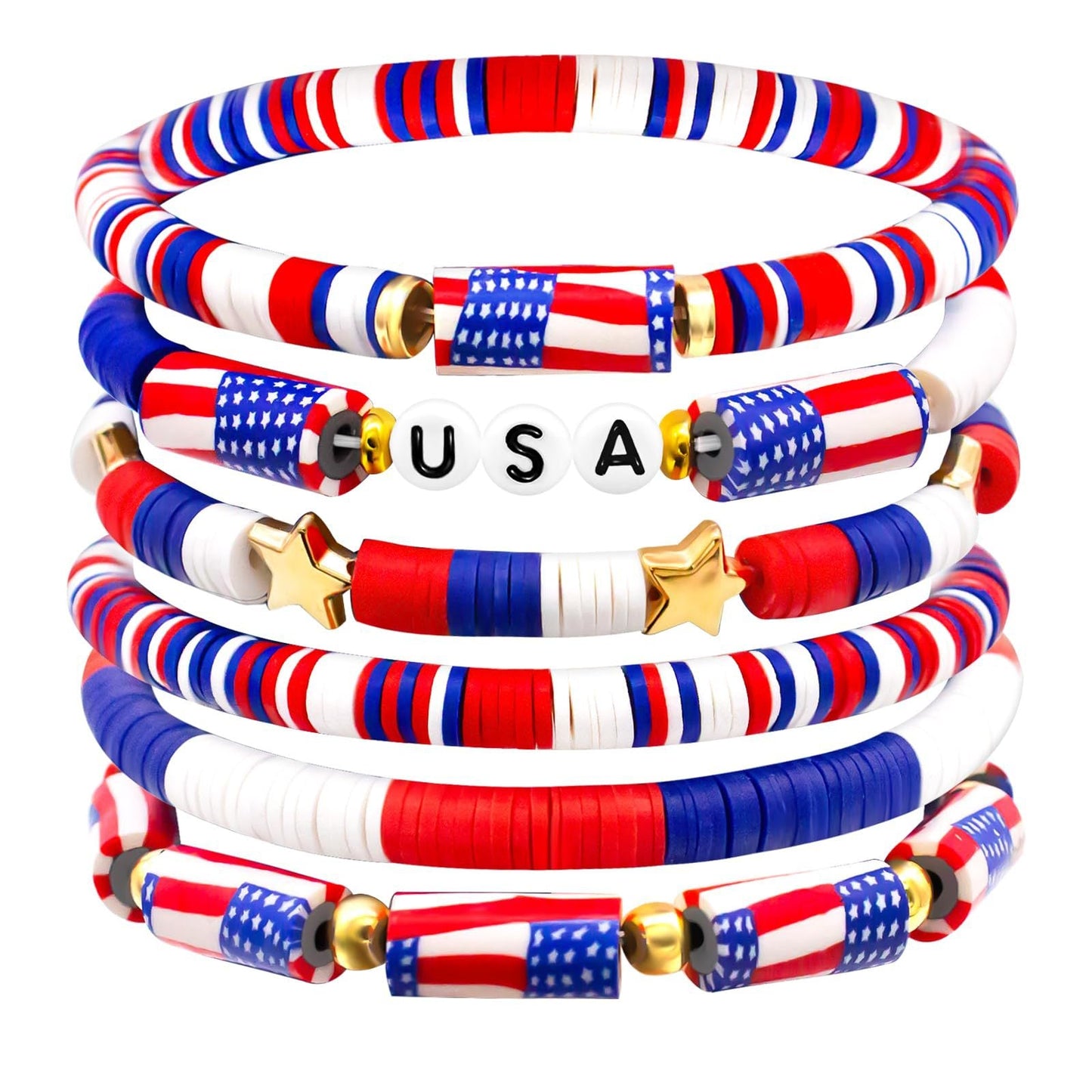 Polymer Clay Bracelet USA Patriotic Letter Star Bracelet Set