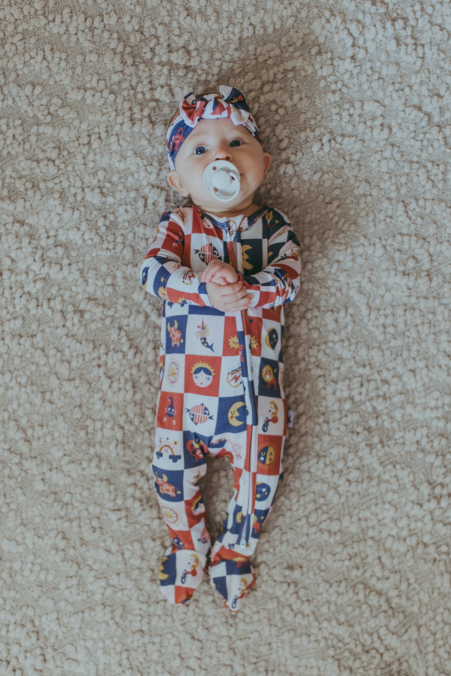 "Baby, You're a Star" One-Peaz™ Double Zip Footies - Block Multi