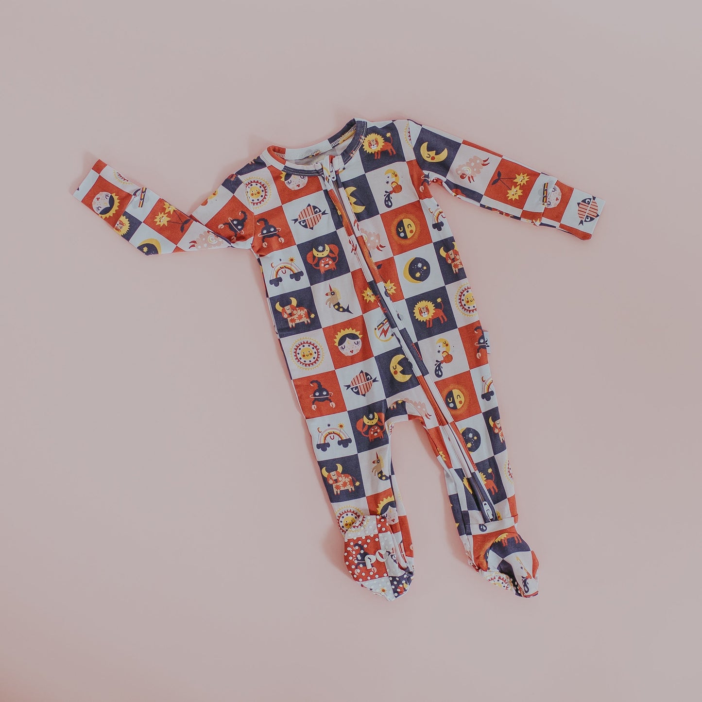 "Baby, You're a Star" One-Peaz™ Double Zip Footies - Block Multi