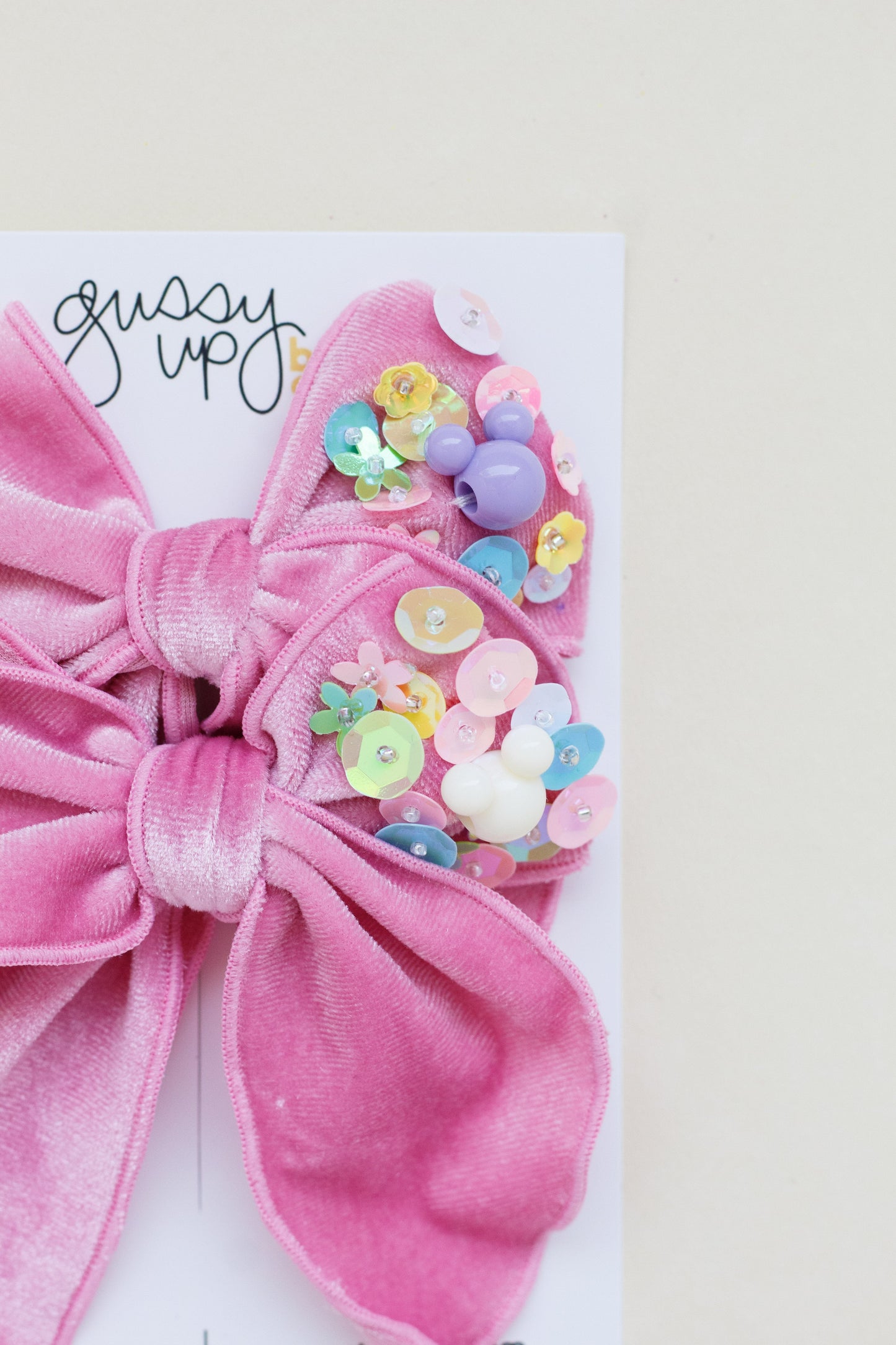 Pink Velvet Sequin Mouse Whimsy Pigtail Set