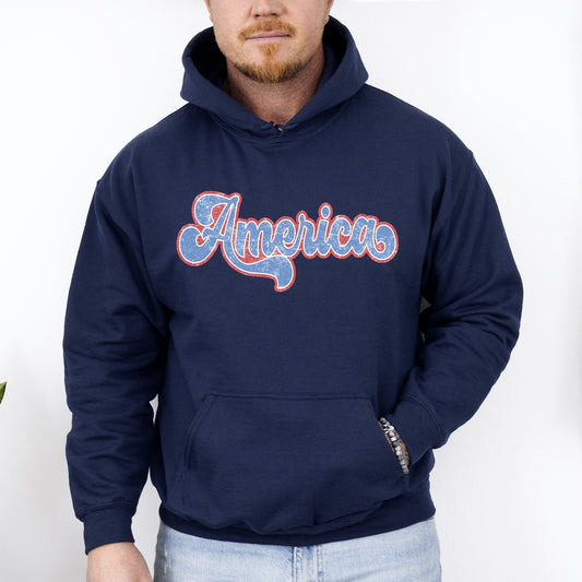 Retro America, Vintage, Patriotic, USA, 4th of July Hoodie, Hooded Sweatshirt